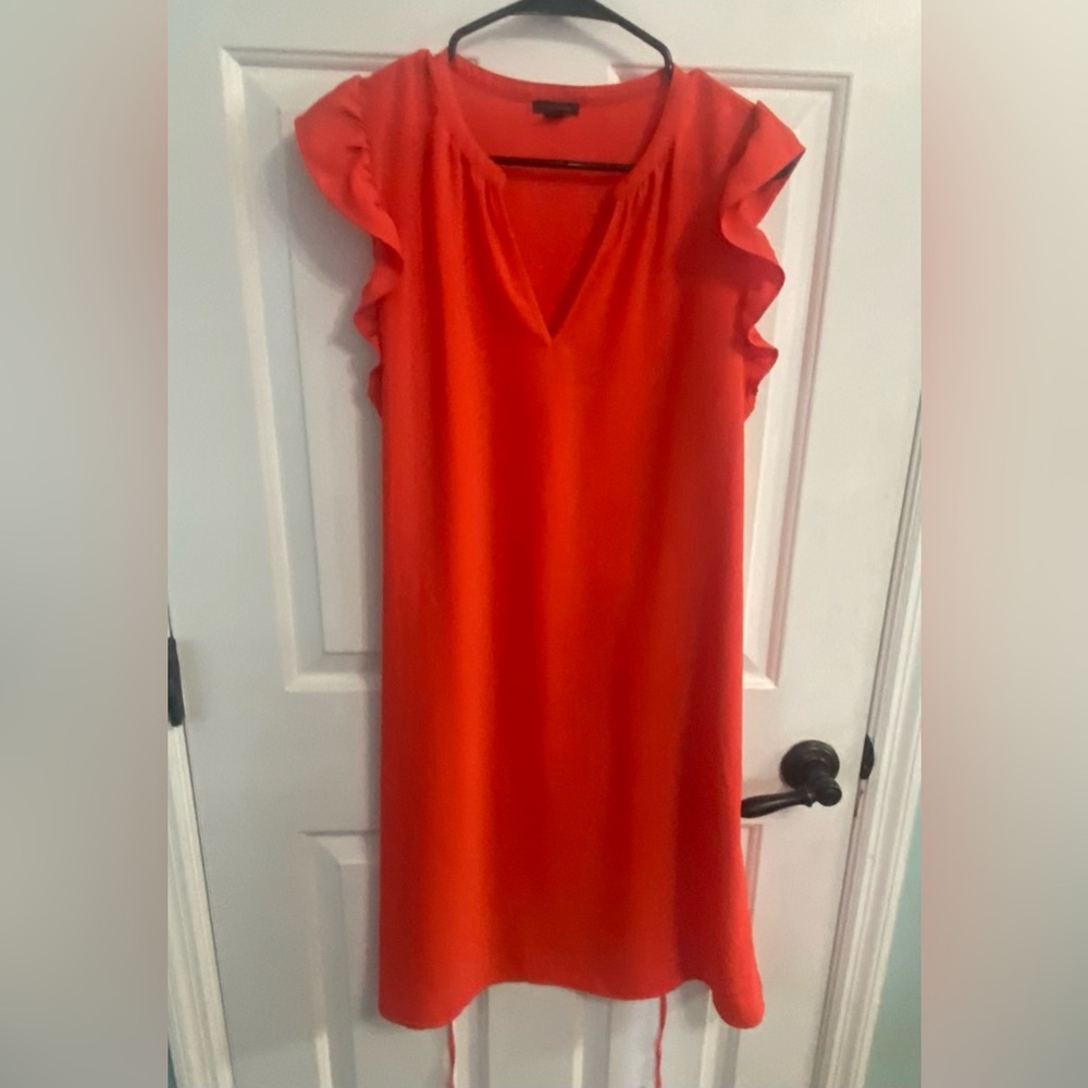 Ann Taylor Vibrant Orange Mini Dress with Ruffle Sleeves